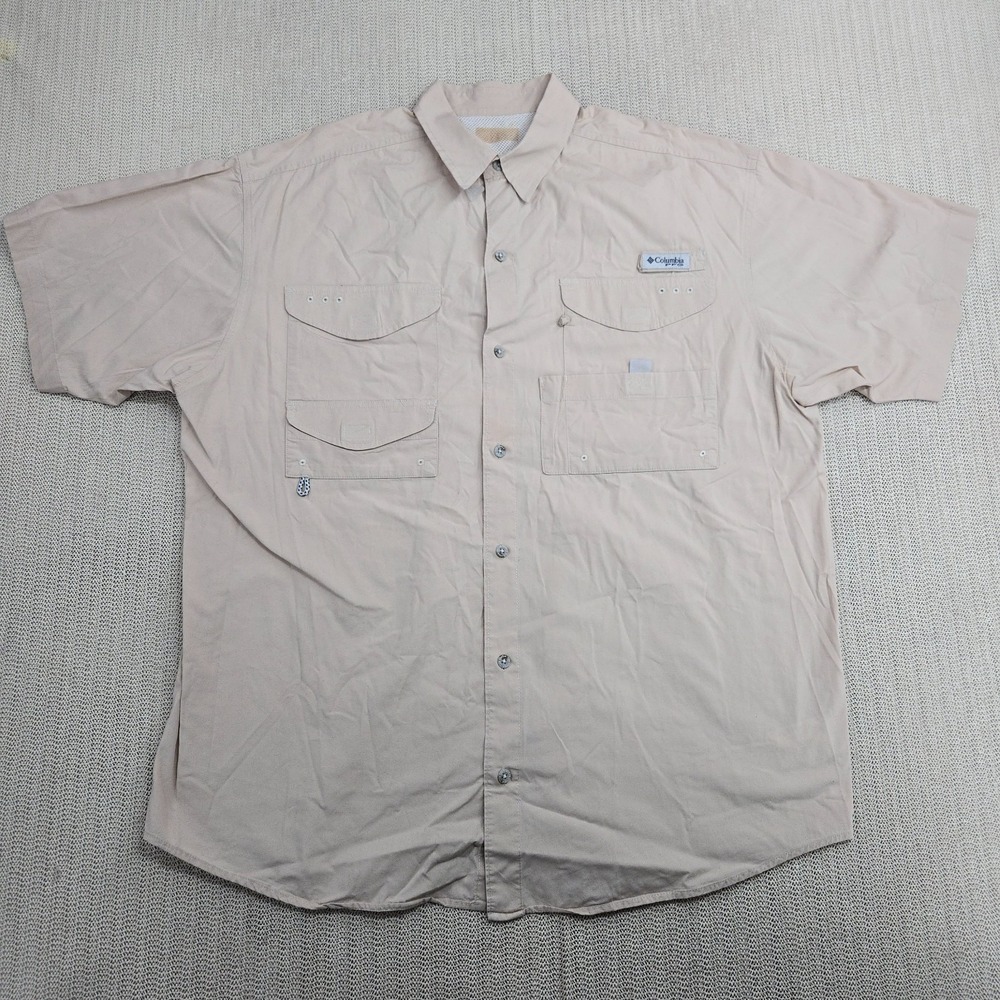 Columbia PFG Tamiami II Shirt Mens 2XL Beige Short Sleeve Fishing Outdoor Vented